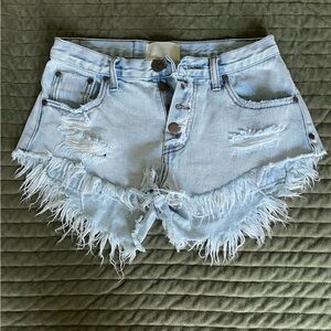 One Teaspoon Blue Distressed Jean Shorts